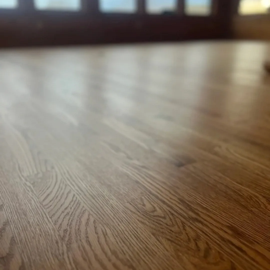 Close-up of newly installed hardwood floor.