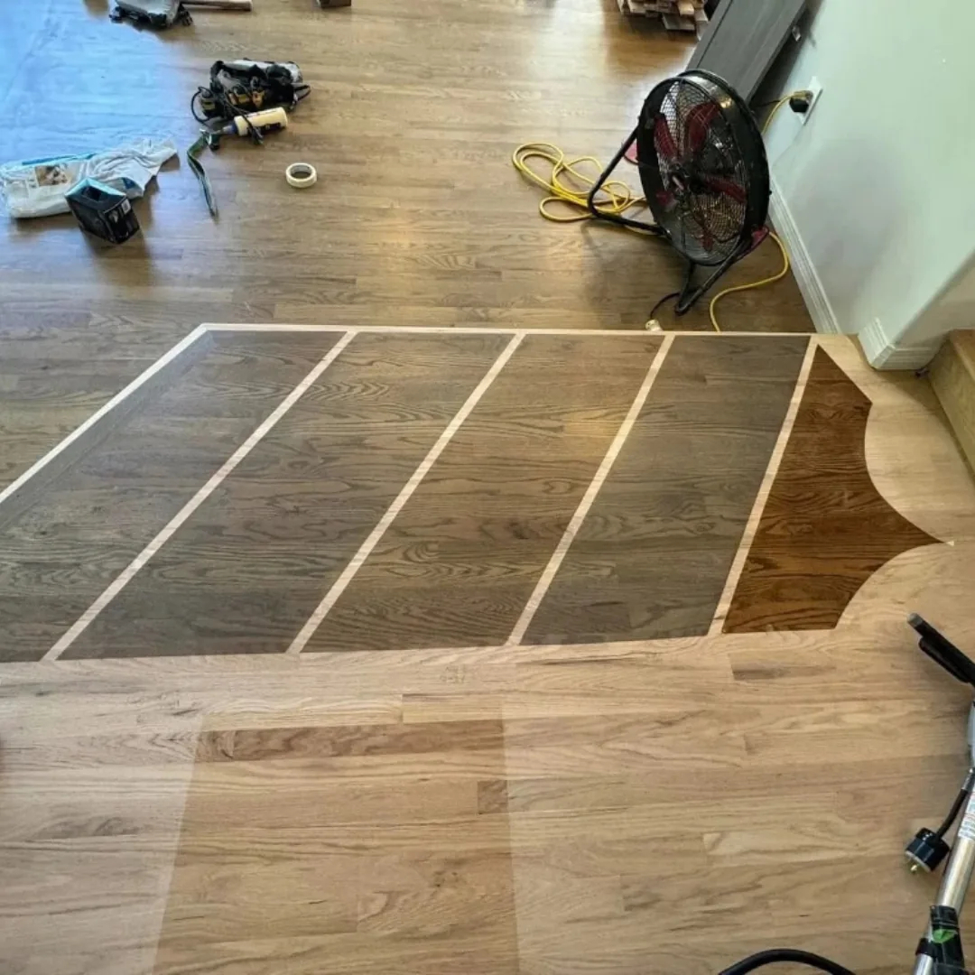 Hardwood floor refinishing with stain samples
