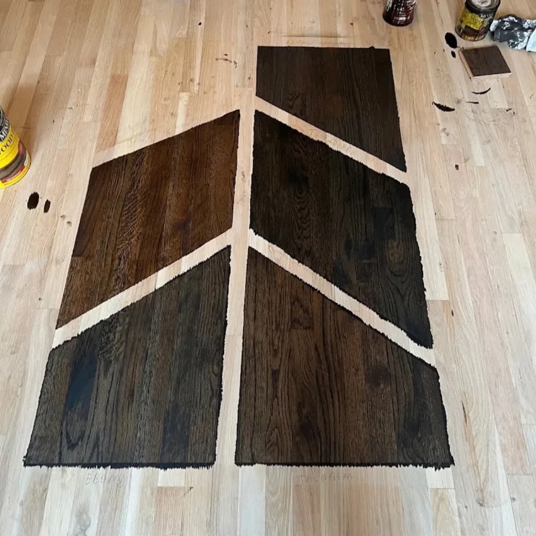 Wood floor stain samples, dark brown